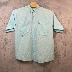 Outdoor By Hilton Men's XL Teal Fishing Shirt Button Up Lightweight Short Sleeve